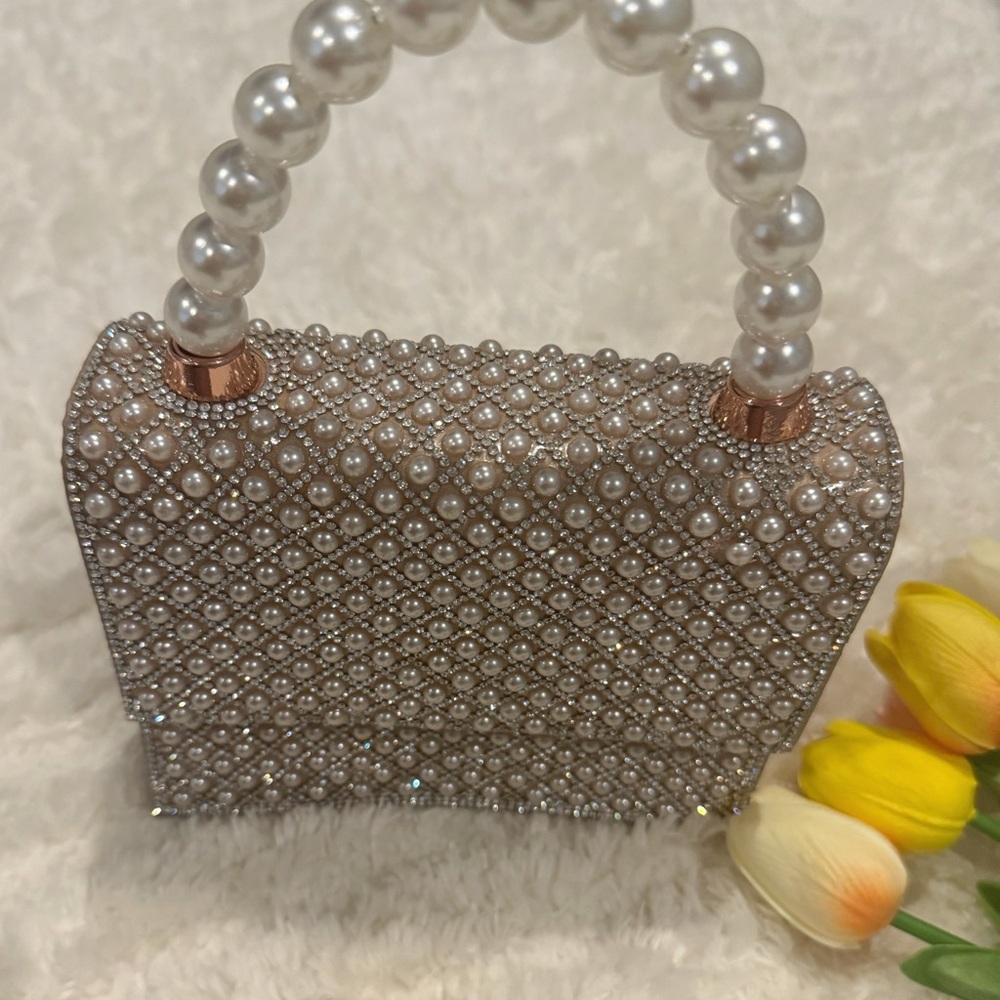 Aldo Pearl-Studded Clutch with Gold Accents